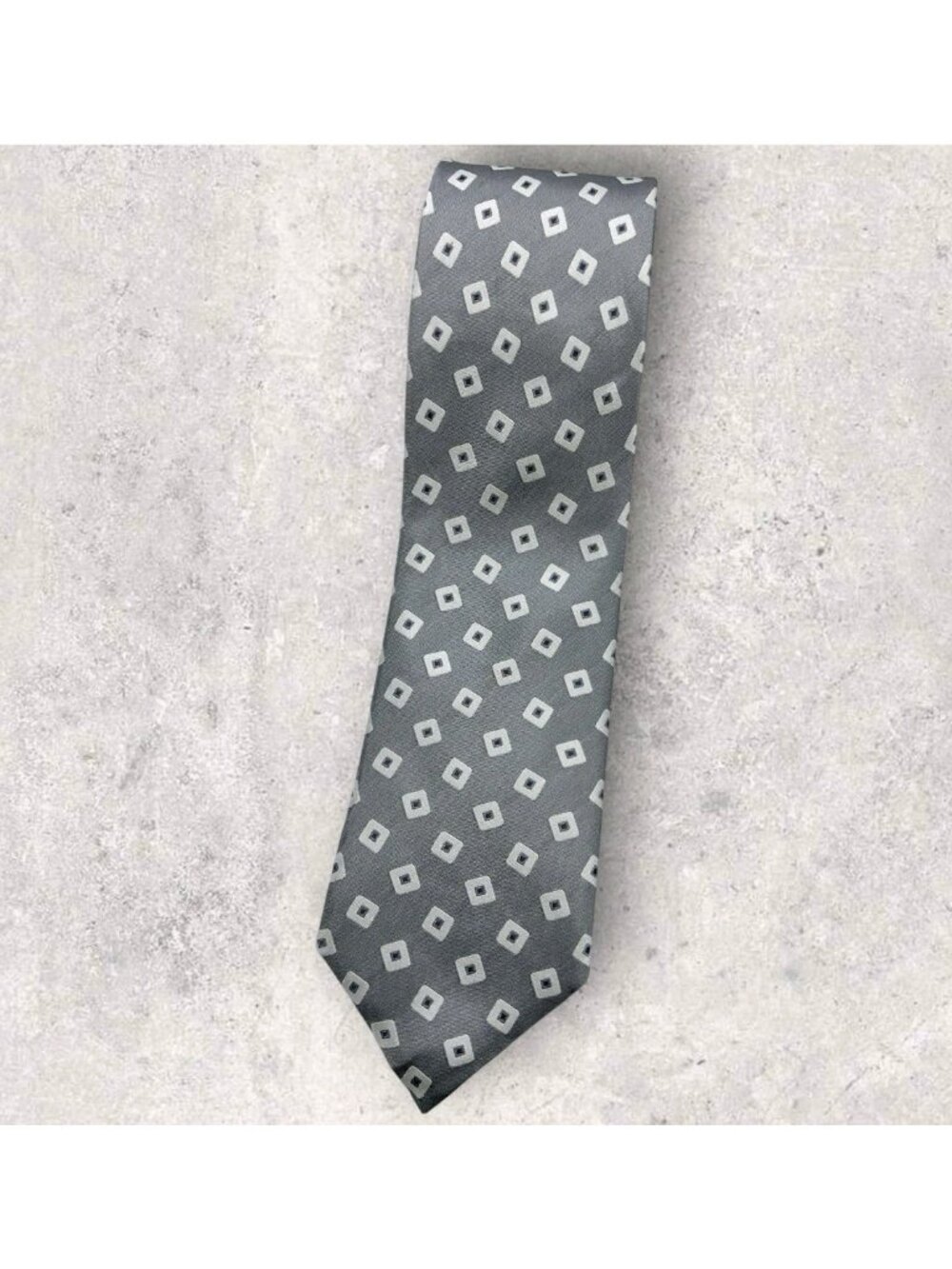 CANALI Silk Tie ITALY XL Gray White Navy Geometric W:3.6" VGC